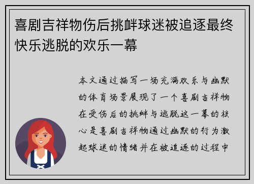 喜剧吉祥物伤后挑衅球迷被追逐最终快乐逃脱的欢乐一幕