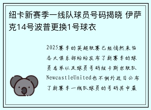 纽卡新赛季一线队球员号码揭晓 伊萨克14号波普更换1号球衣
